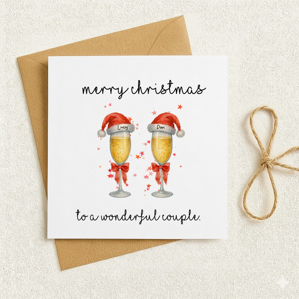 Christmas card - couple- personalised hats
