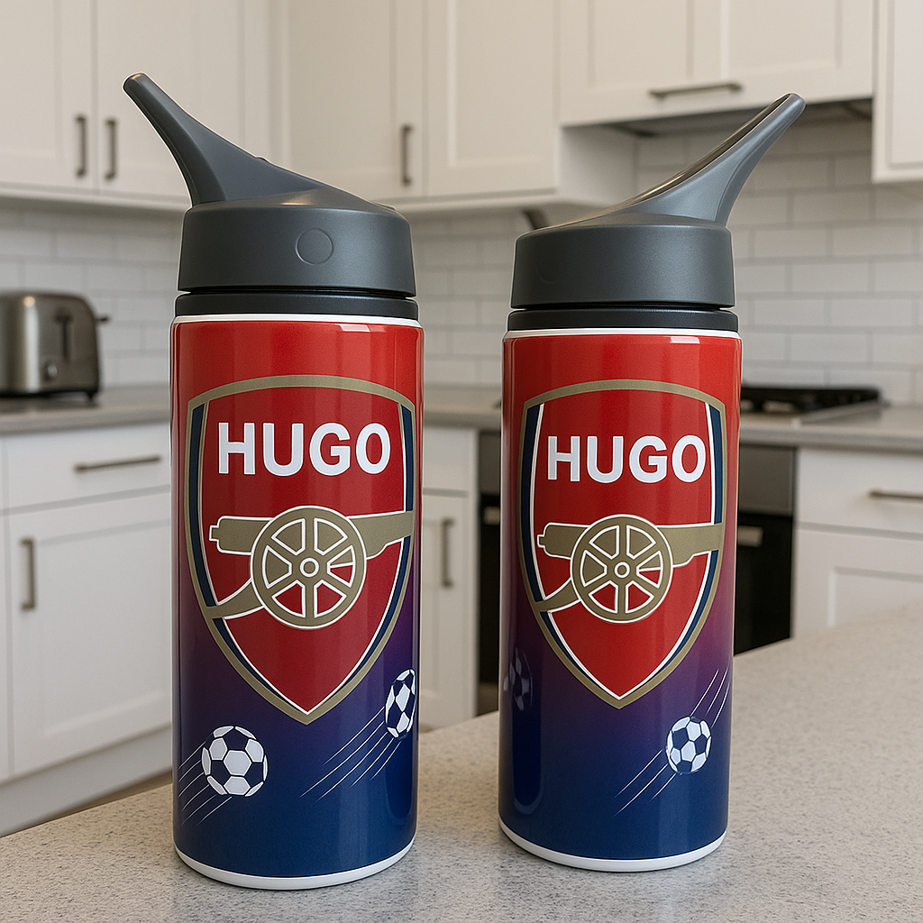 Personalised football style bottle.