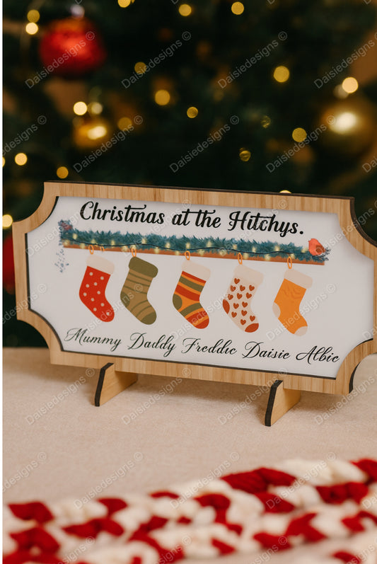Christmas stocking wooden plaque