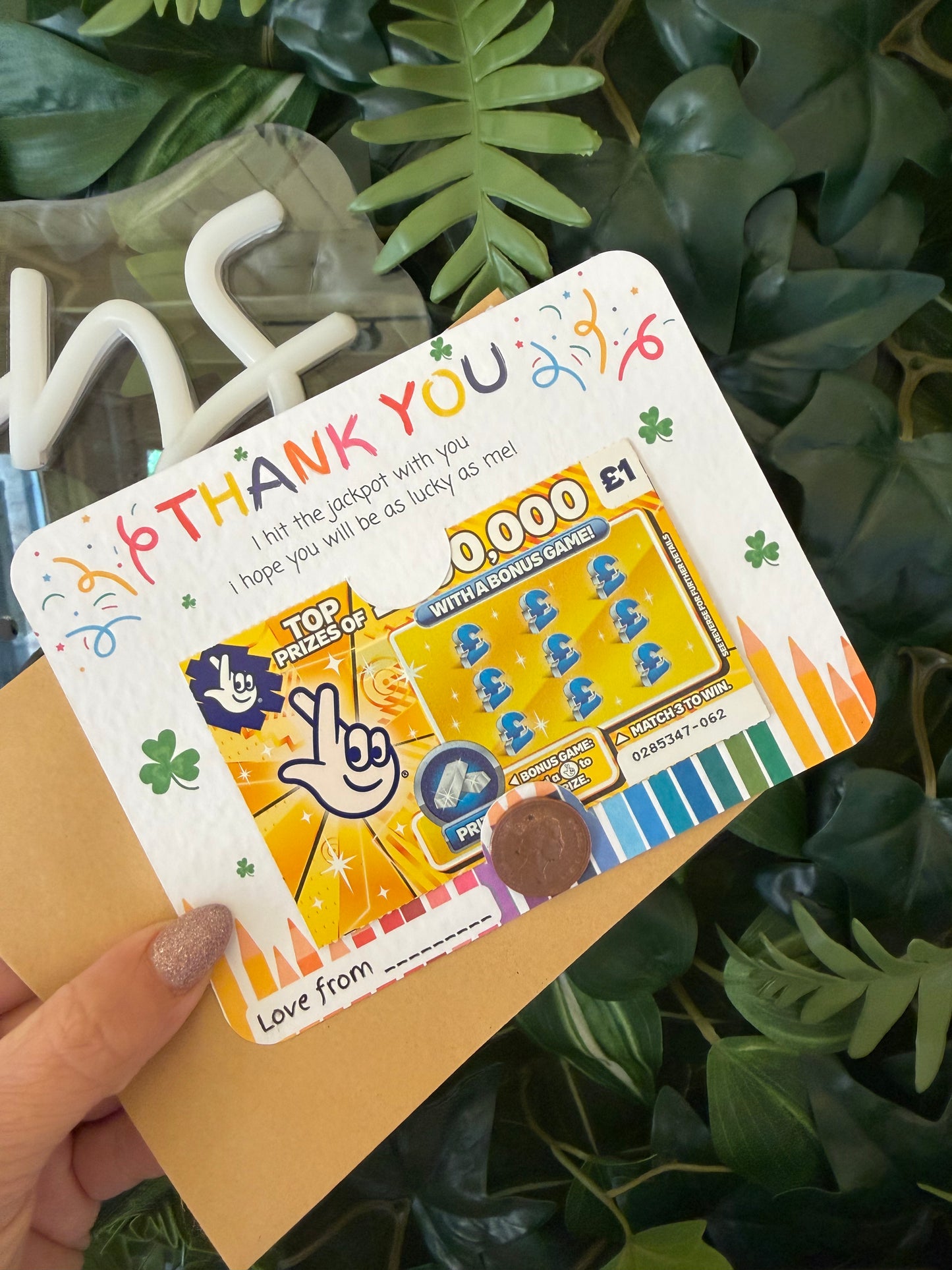 Thank you scratchcard holder.